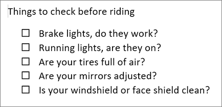 Example of a bulleted list with boxes.