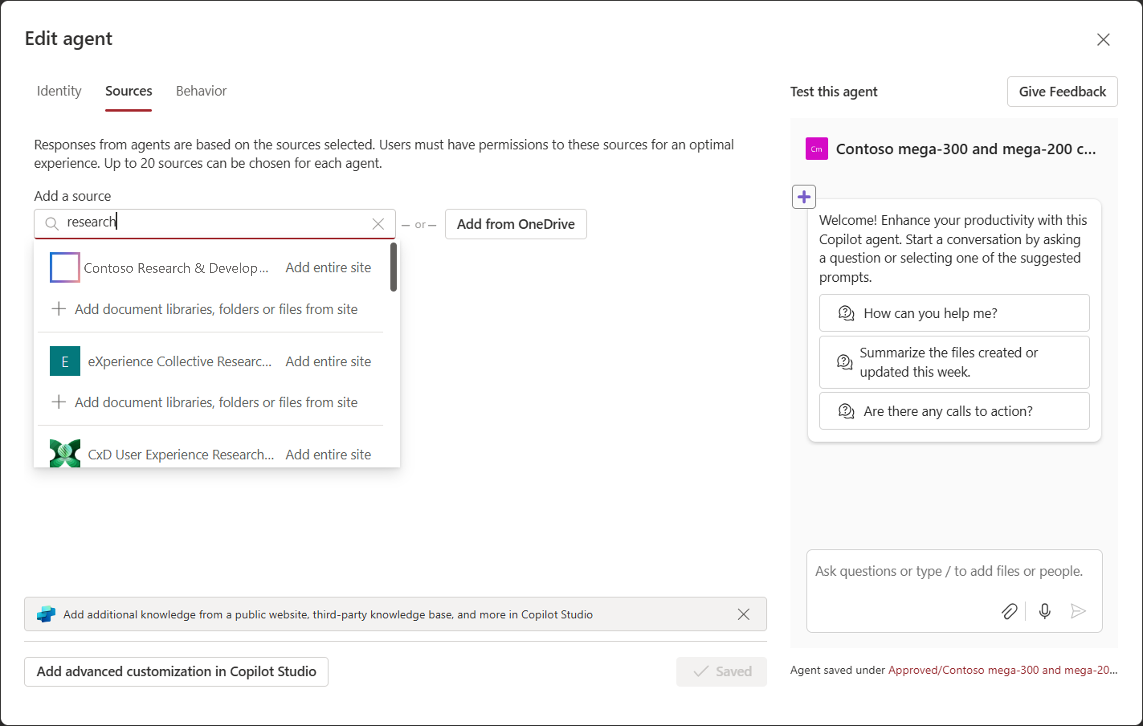 screenshot of custom agent