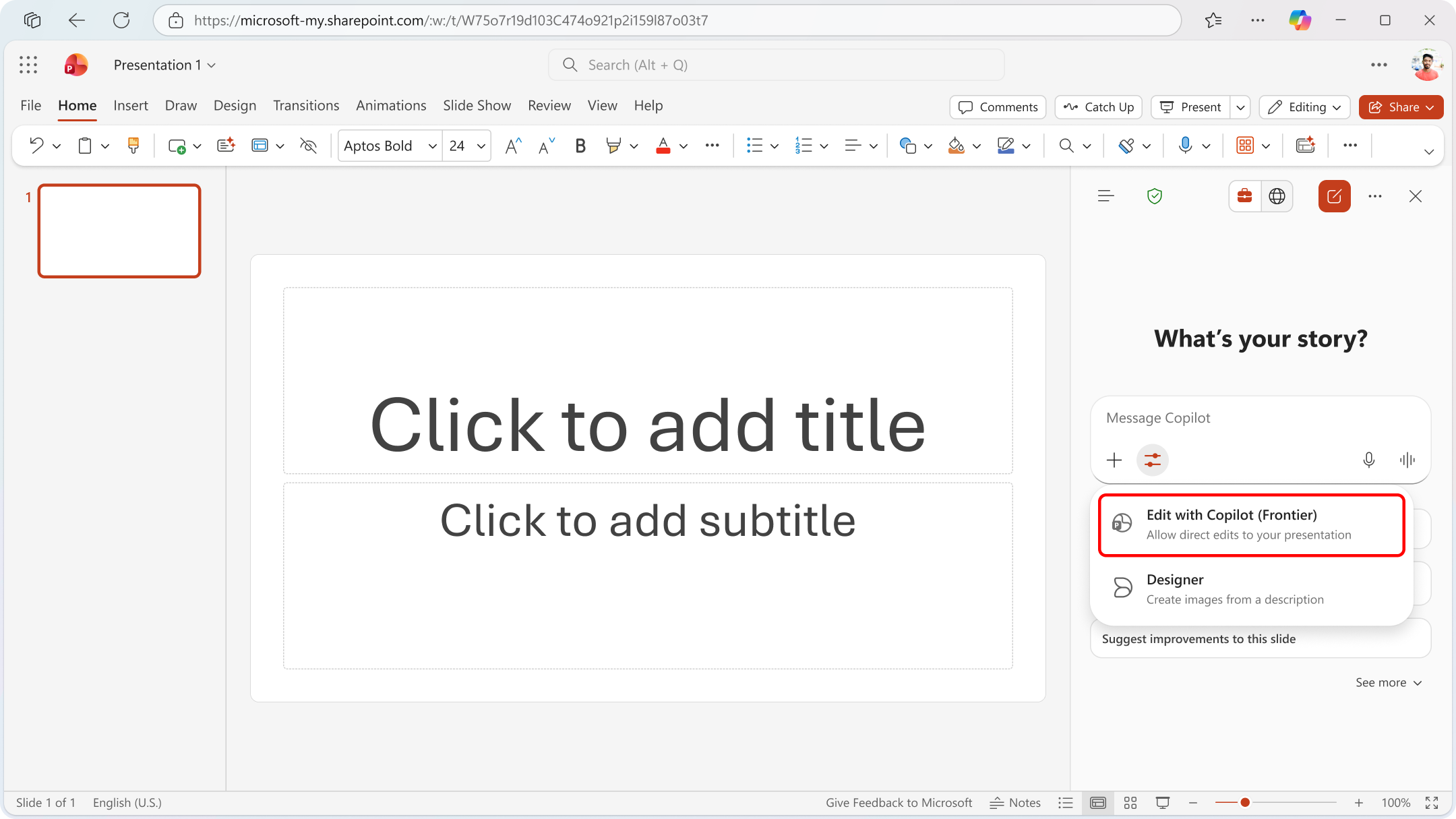 Edit with Copilot in PowerPoint (Frontier)