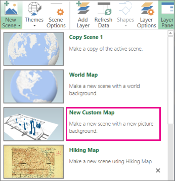New custom map button in the new scene gallery