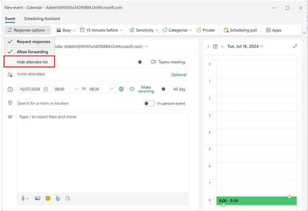 Screenshot showing hide attendee list