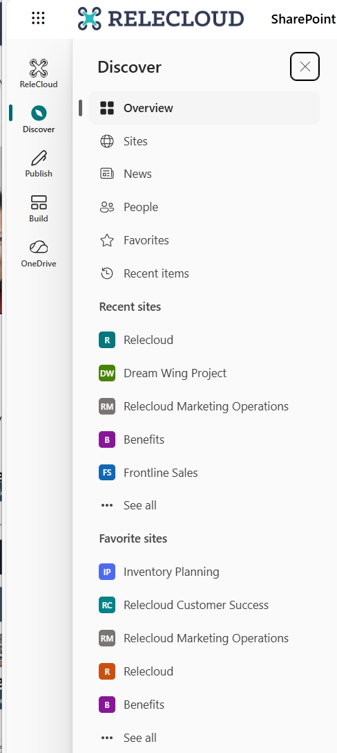 SharePoint app bar Discover