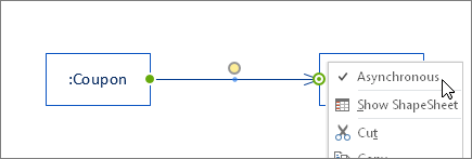 Message shape, right-click menu, Asynchronous command selected