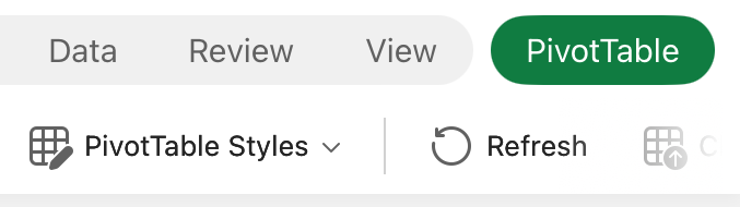 PivotTable tab on iPad