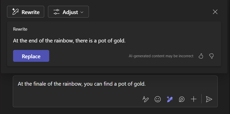 Screenshot displaying how Rewrite with Copilot tool helps improve a piece of text.