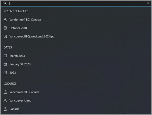 A location search in the Photos app.