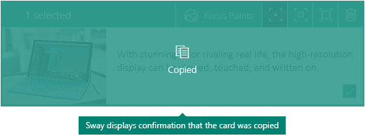 Confirmation for a copied card in Sway