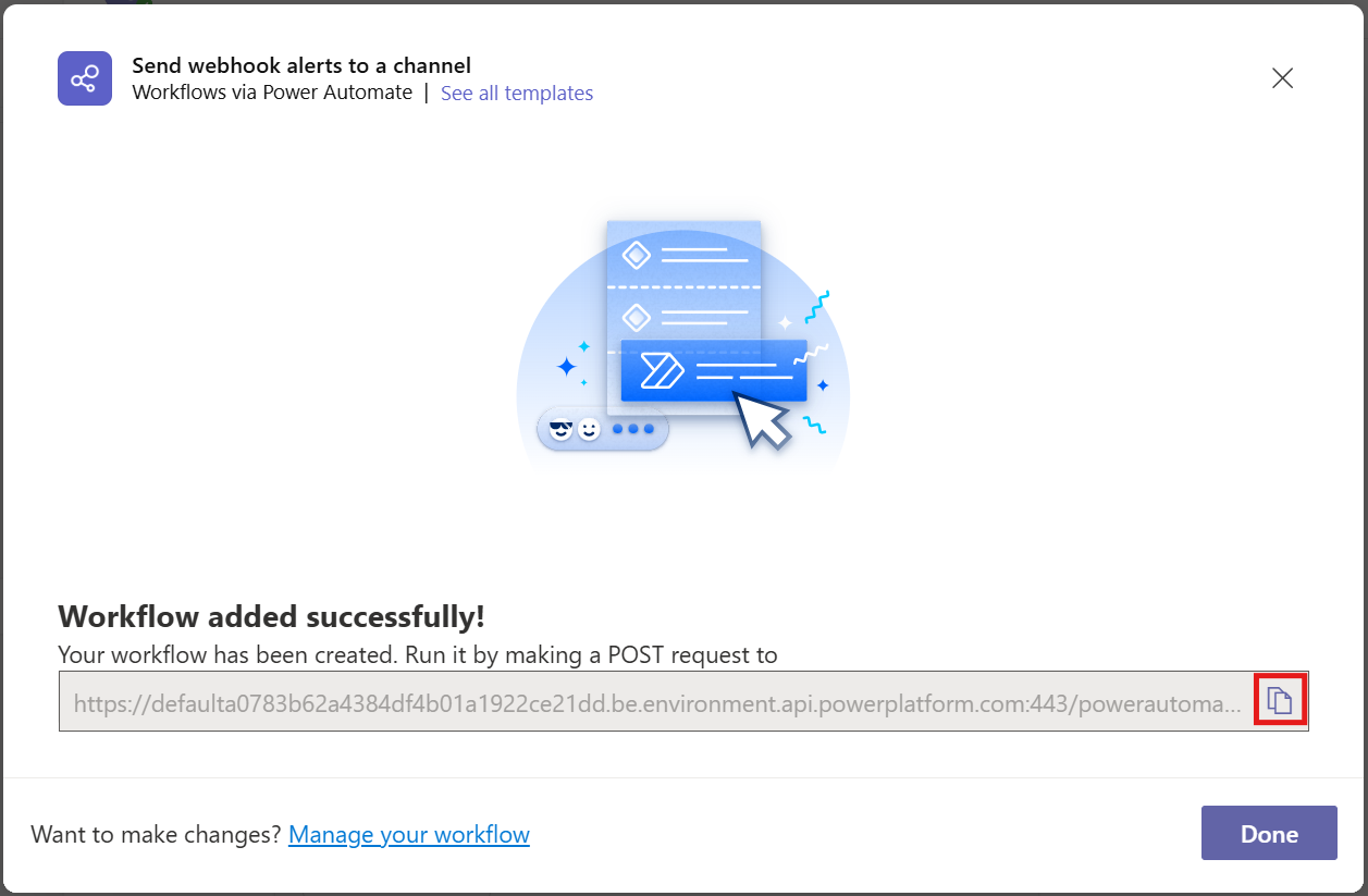Webhook URL copy button