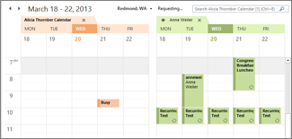 imported google calendar side-yb-side in outlook