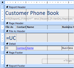 A report in Design view