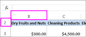 Hidden first column and row