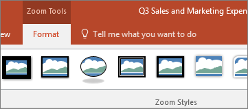 Shows the Zoom Tools Format tab on the ribbon in PowerPoint.