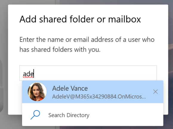 Screenshot about "Shared with me" to add a shared folder or mailbox