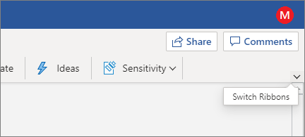 Modern ribbon with Switch Ribbons control highlighted