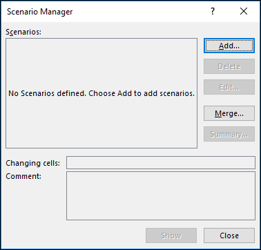 Scenario Manger wizard