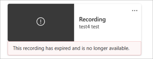 Screenshot showing a recording chiclet that indicated the recording was permanently deleted.