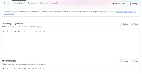 Screenshot of the Campaign objectives and Key messages fields.