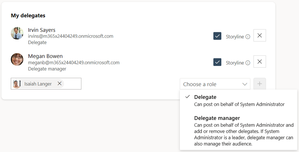 Drop down displaying delegate and delegate manager when adding a delegate