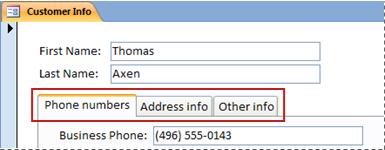 A form that contains a tab control