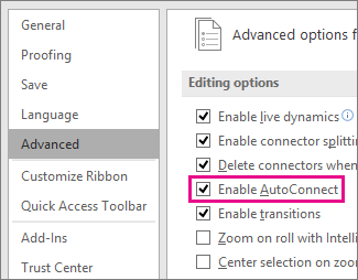 Select or clear Enable AutoConnect to activate or deactivate AutoConnect for all diagrams & drawings.