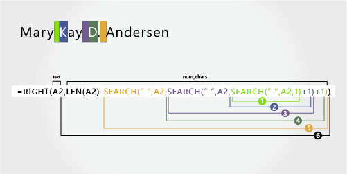 Formula for separating first name, middle name, middle initial, and last name