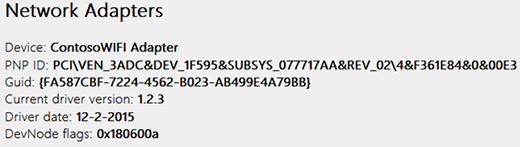 Network adapters info shown in the wireless network report