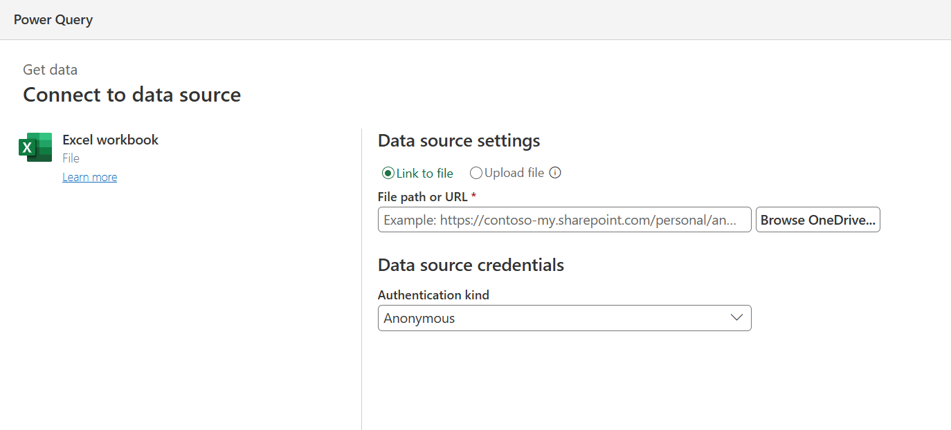 The data source connection settings menu,