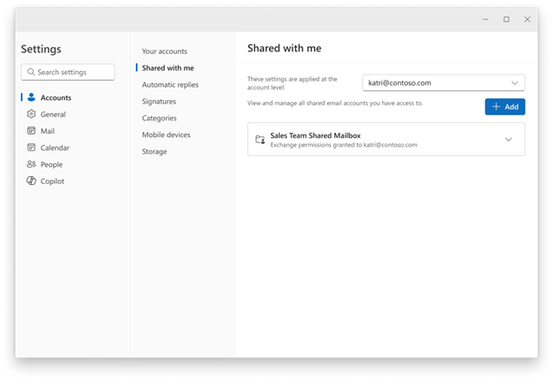 Shared with me settings page