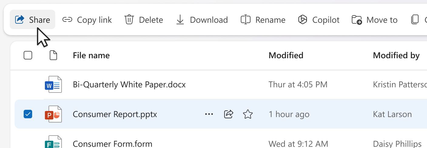 Share item from command bar
