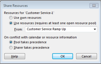 the sahare resources dialog box options