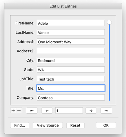 Edit recipients dialog