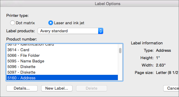 Select a brand of label products, and then select the specific product number.