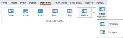Effects Options on the Transitions tab.