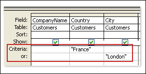 Query with criteria from different fields in which at least one condition must be met