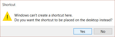 Shortcut alert on Win 10