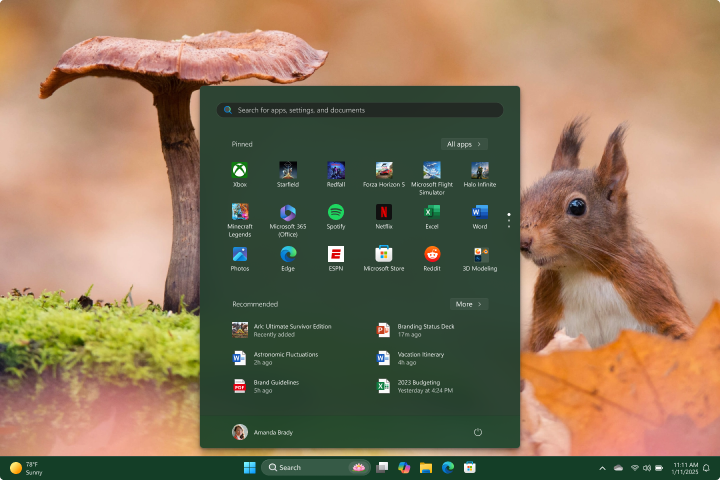 Screenshot of the Windows desktop with an accent color applied to the Start meny and taskbar.