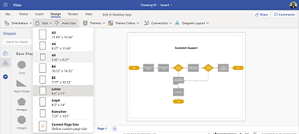 Choose a page size in Visio