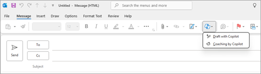 Shows the Outlook classic mail page, with the Copilot icon selected in the top toolbar.