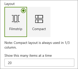 Layout selection in Events web part property pane.