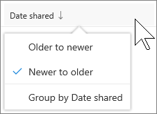 Screenshot of soring by column in the Shared with me view in OneDrive for Business