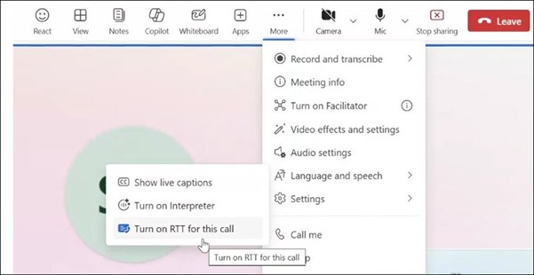 More actions for Teams meeting on web.