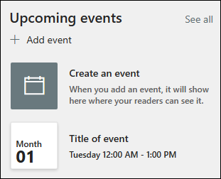 Preview of the Events web part.