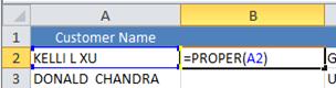 PROPER function in cell B2