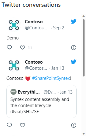 Preview of the Twitter web part.