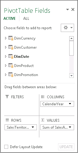 PivotTable Fields list
