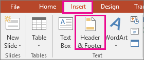 shows insert > header button in powerpoint
