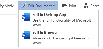 Select Edit in Browser to edit in Word for the web
