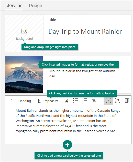 Add images and text to the storyline